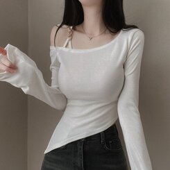 アンバランススリット長袖Tシャツ IVORY