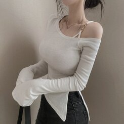 アンバランススリット長袖Tシャツ IVORY