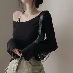 アンバランススリット長袖Tシャツ BLACK