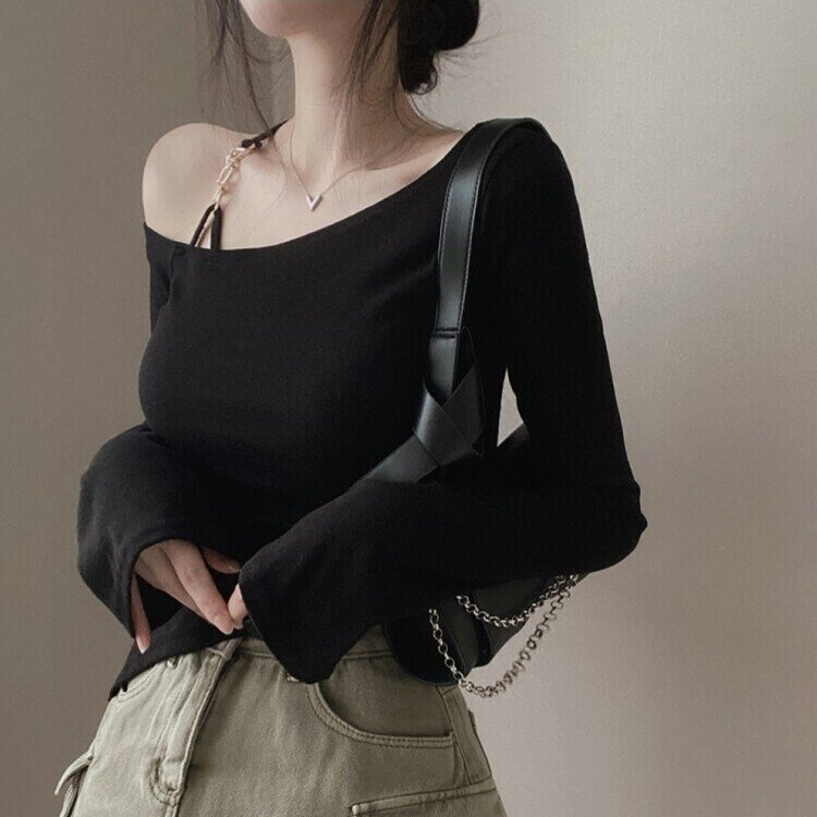 アンバランススリット長袖Tシャツ BLACK