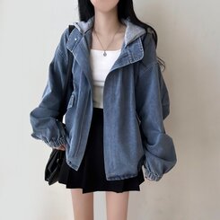 オーバーフィットフード付きデニムジャケット｜ジャケット｜韓国