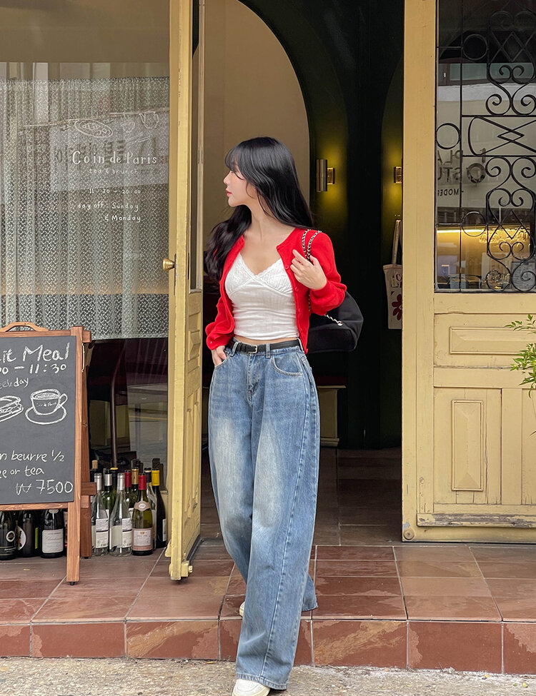 [숏/롱,S~XL,5컬러]  어반 빈티지 워싱 핀턱 와이드 롱 데님 팬츠 중청