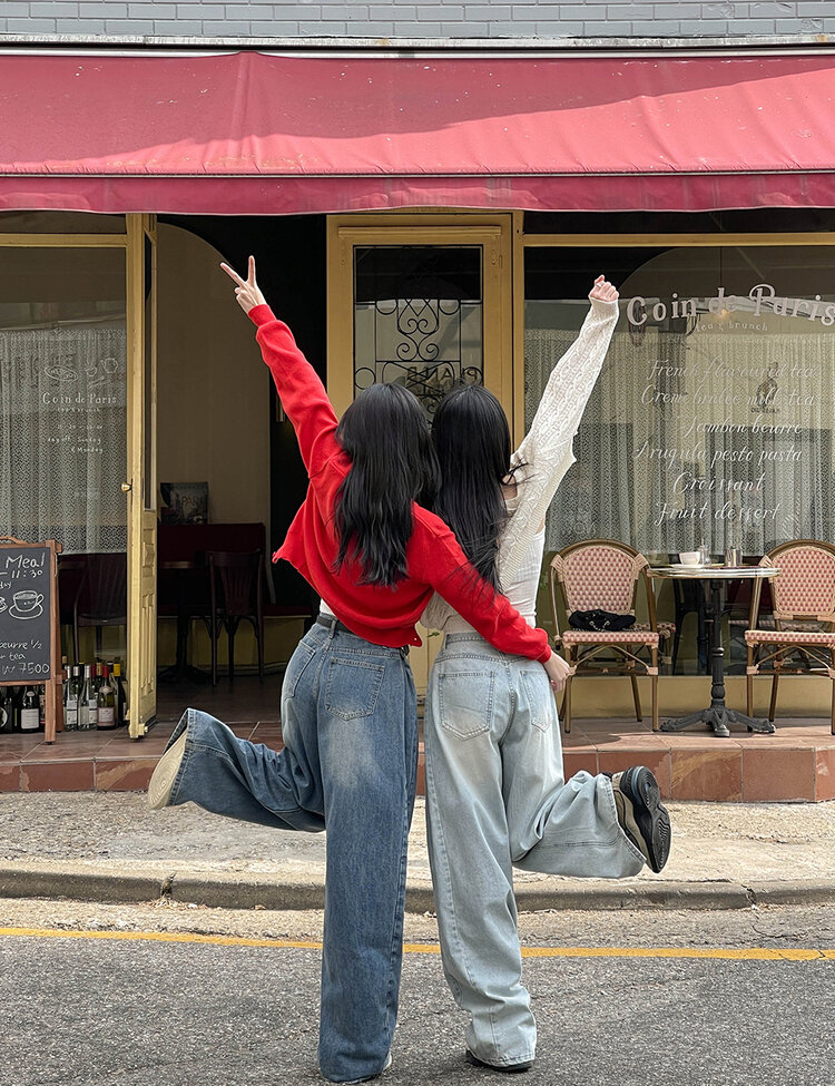 [숏/롱,S~XL,5컬러]  어반 빈티지 워싱 핀턱 와이드 롱 데님 팬츠 연청