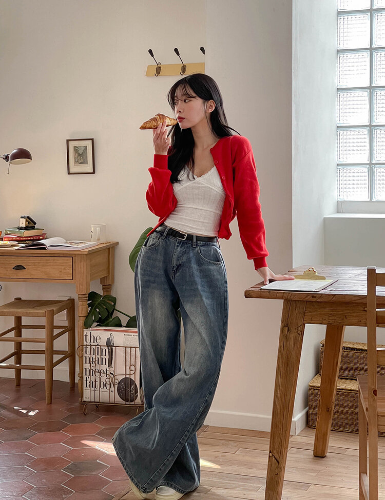 [숏/롱,S~XL,5컬러]  어반 빈티지 워싱 핀턱 와이드 롱 데님 팬츠 중청