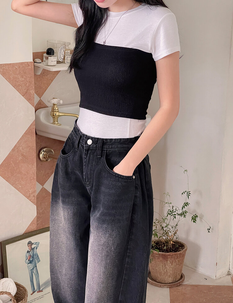 [숏/롱,S~XL,5컬러]  어반 빈티지 워싱 핀턱 와이드 롱 데님 팬츠 블랙