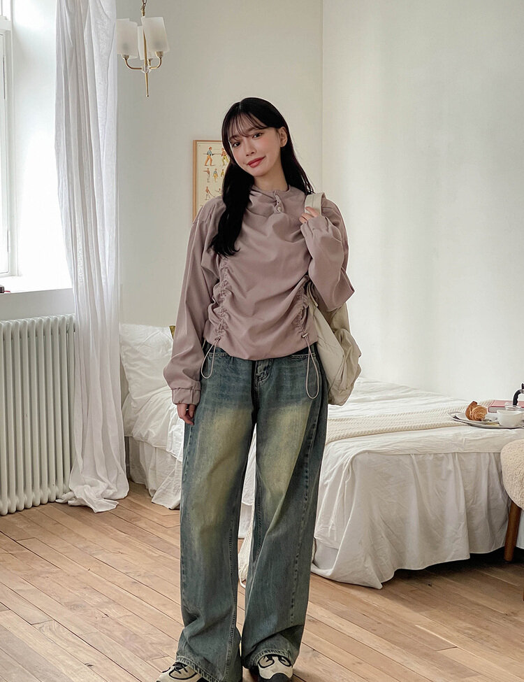 [숏/롱,S~XL,5컬러]  어반 빈티지 워싱 핀턱 와이드 롱 데님 팬츠 진청