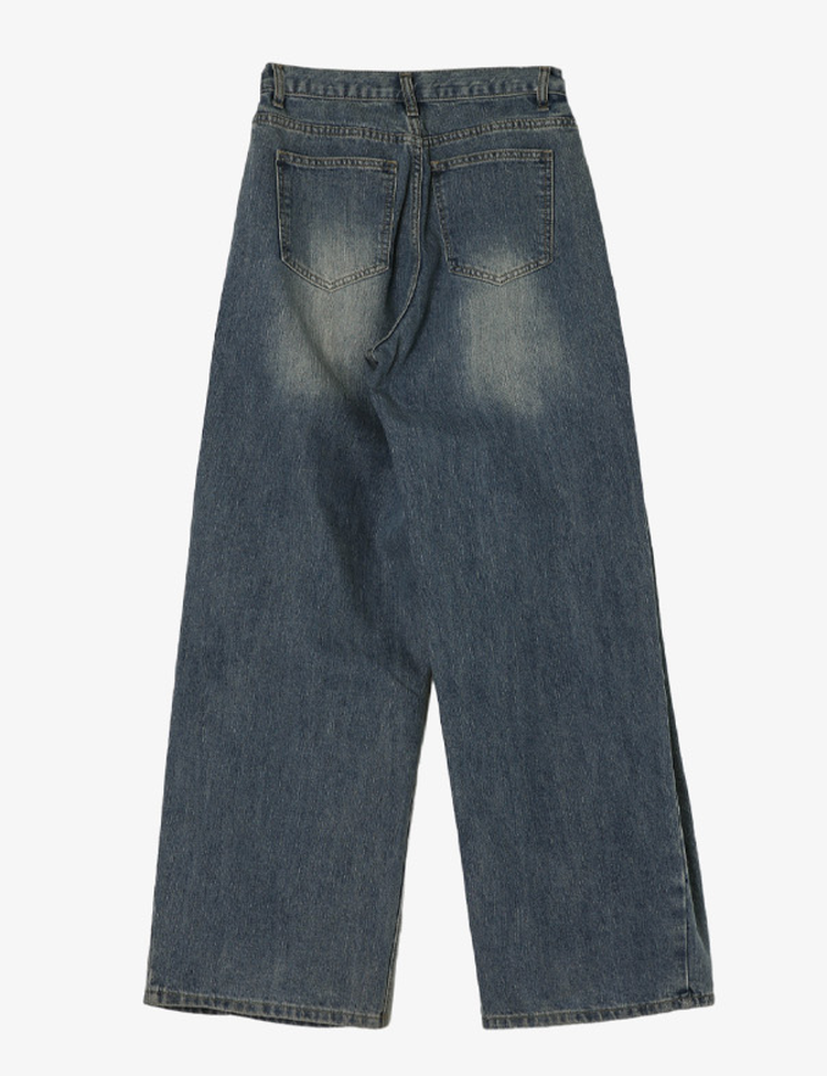 [숏/롱,S~XL,5컬러]  어반 빈티지 워싱 핀턱 와이드 롱 데님 팬츠