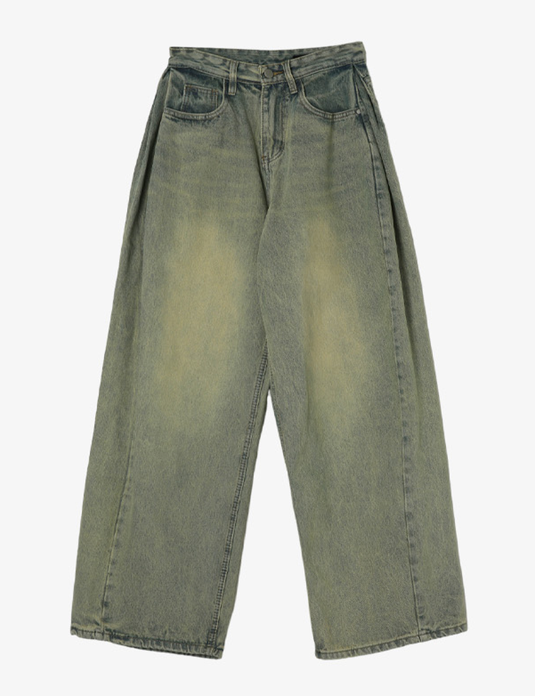 [숏/롱,S~XL,5컬러]  어반 빈티지 워싱 핀턱 와이드 롱 데님 팬츠