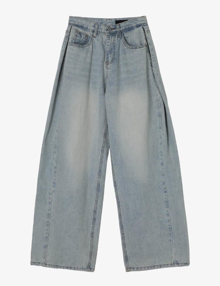 [숏/롱,S~XL,5컬러]  어반 빈티지 워싱 핀턱 와이드 롱 데님 팬츠