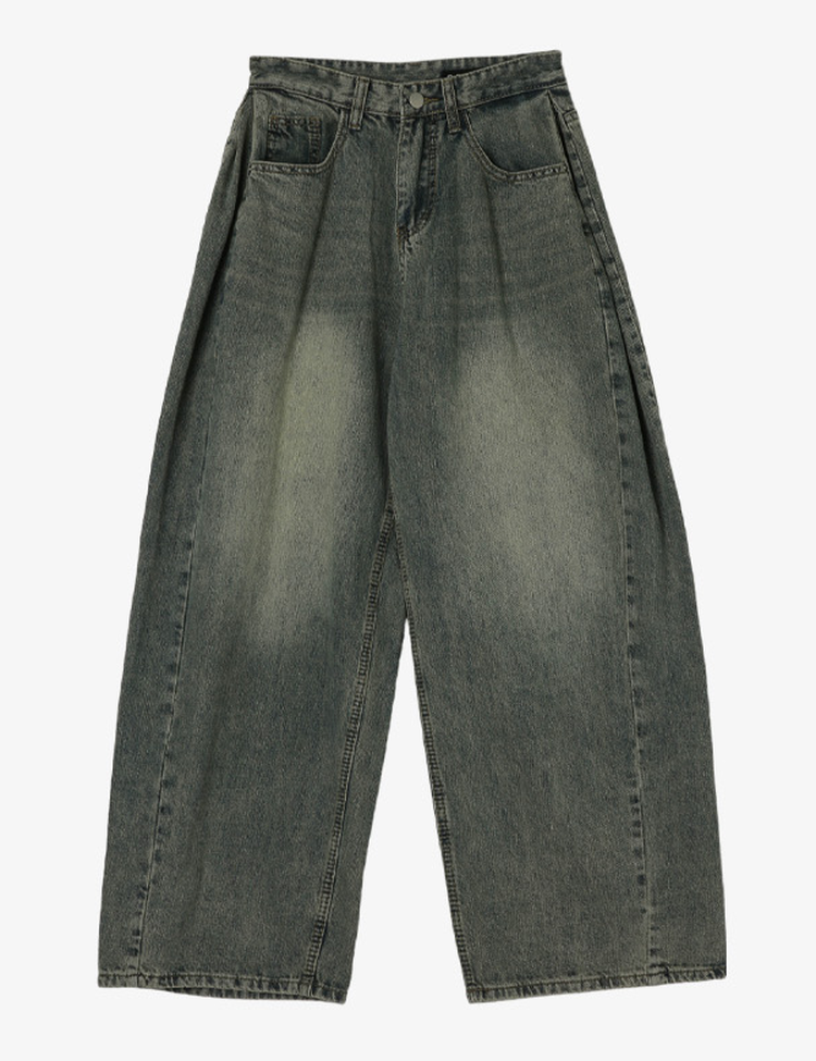 [숏/롱,S~XL,5컬러]  어반 빈티지 워싱 핀턱 와이드 롱 데님 팬츠