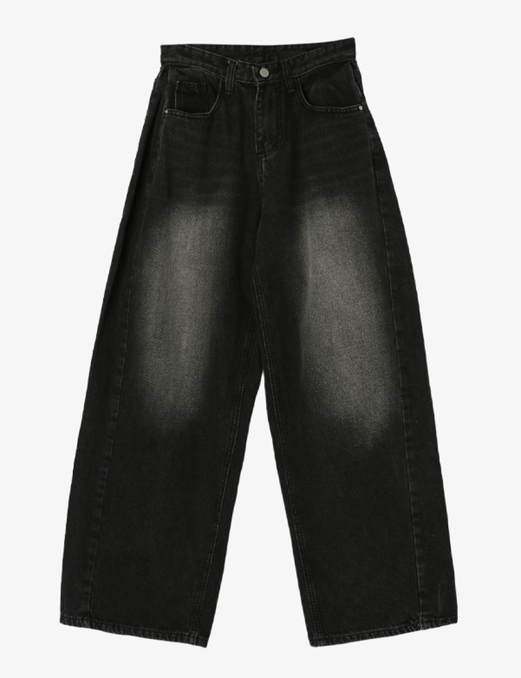 [숏/롱,S~XL,5컬러]  어반 빈티지 워싱 핀턱 와이드 롱 데님 팬츠