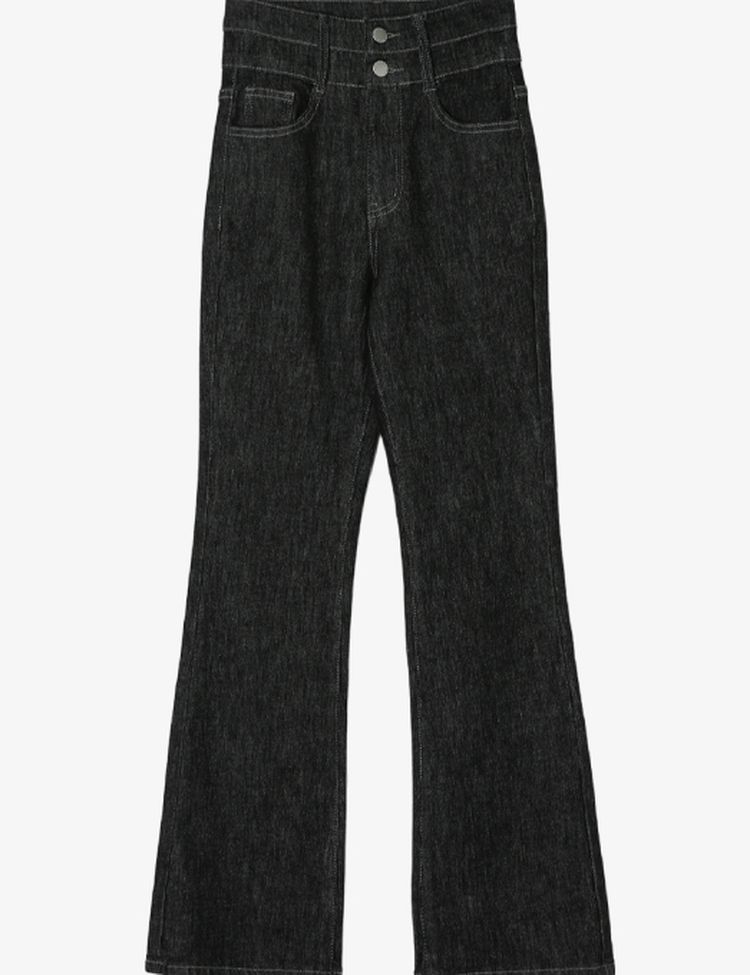 【丈別/S~2XL】ハイウエストブーツカットデニムパンツ
