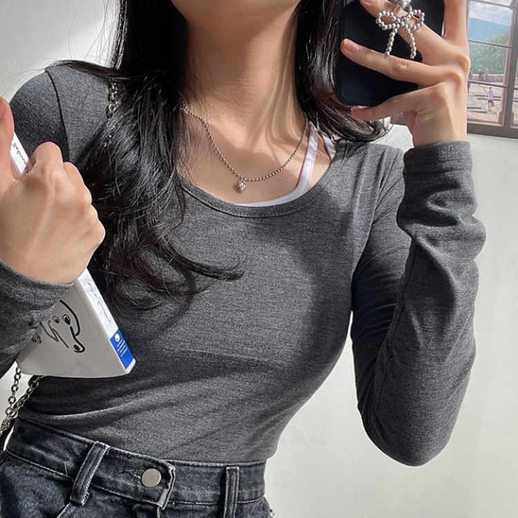 SET】スリム長袖Tシャツ＋ツーストラップキャミソール｜長袖T
