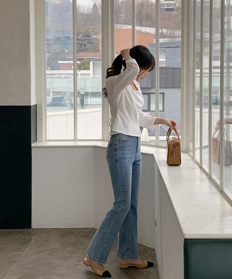 スクエアネック7分袖ブラウス Ivory