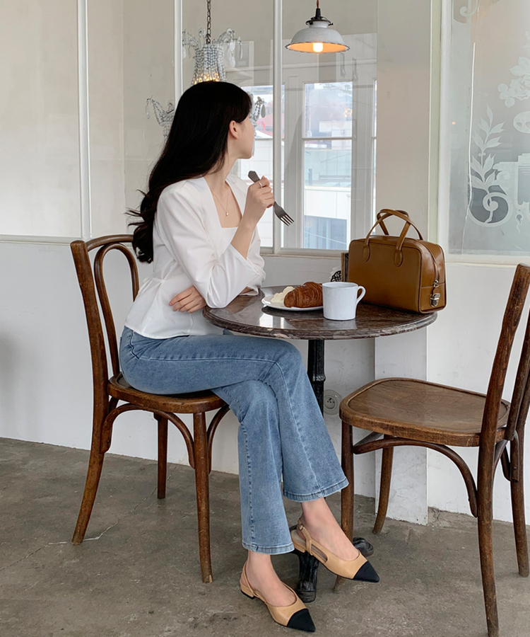 スクエアネック7分袖ブラウス Ivory