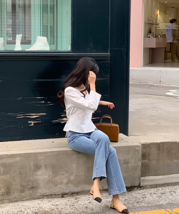 スクエアネック7分袖ブラウス Ivory