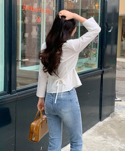 スクエアネック7分袖ブラウス Ivory