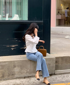 スクエアネック7分袖ブラウス Ivory