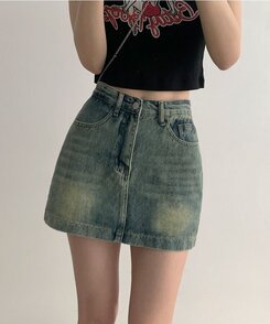 パンツインウォッシングデニムスカート｜ミニスカート｜韓国