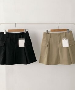 플리 카고 포켓 디테일 벨트 세트 플리츠 핀턱 미니스커트