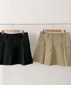 플리 카고 포켓 디테일 벨트 세트 플리츠 핀턱 미니스커트