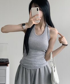 シンプルホルターネックスリーブレス5色 GRAY