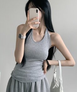シンプルホルターネックスリーブレス5色 GRAY