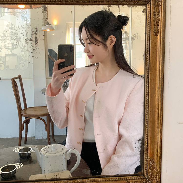 ラウンドネックツイードジャケット Pink