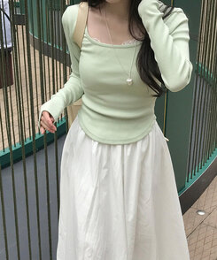 ベーシックリブスクエアスリムTシャツ Melon