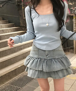 ベーシックリブスクエアスリムTシャツ BLUE