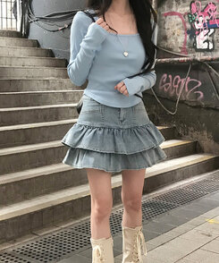 ベーシックリブスクエアスリムTシャツ BLUE