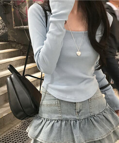 ベーシックリブスクエアスリムTシャツ BLUE