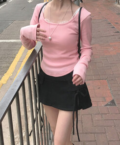 ベーシックリブスクエアスリムTシャツ PINK