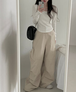 ベーシックリブスクエアスリムTシャツ WHITE