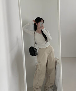 ベーシックリブスクエアスリムTシャツ WHITE