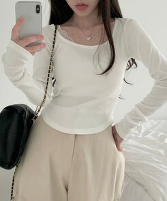 ベーシックリブスクエアスリムTシャツ WHITE