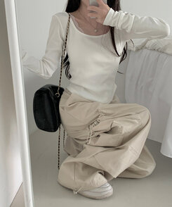 ベーシックリブスクエアスリムTシャツ WHITE