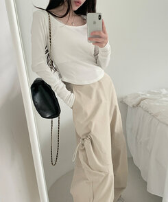 ベーシックリブスクエアスリムTシャツ WHITE