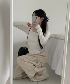 ベーシックリブスクエアスリムTシャツ WHITE