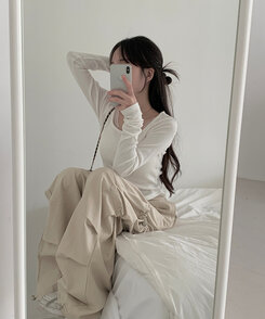 ベーシックリブスクエアスリムTシャツ WHITE