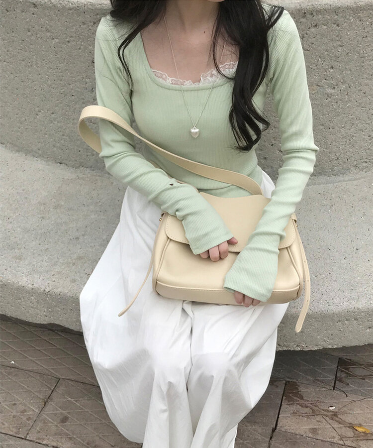 ベーシックリブスクエアスリムTシャツ Melon