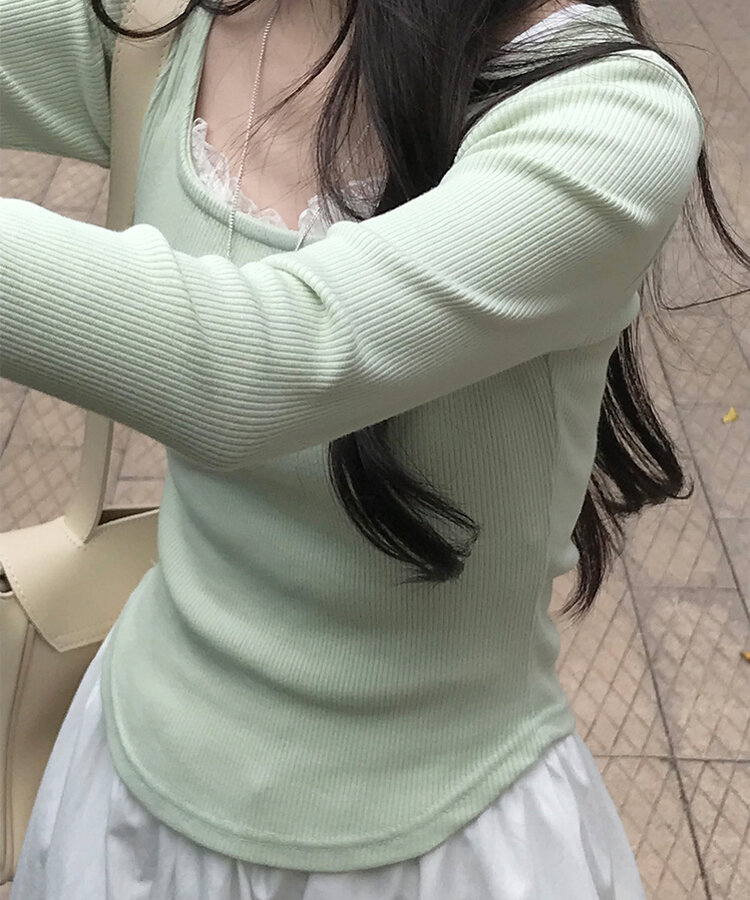 ベーシックリブスクエアスリムTシャツ Melon