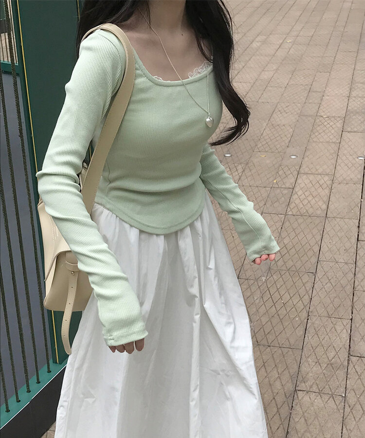 ベーシックリブスクエアスリムTシャツ Melon