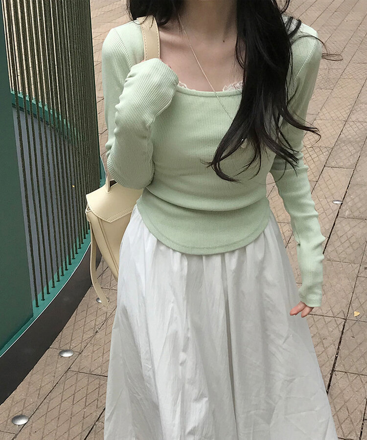 ベーシックリブスクエアスリムTシャツ Melon