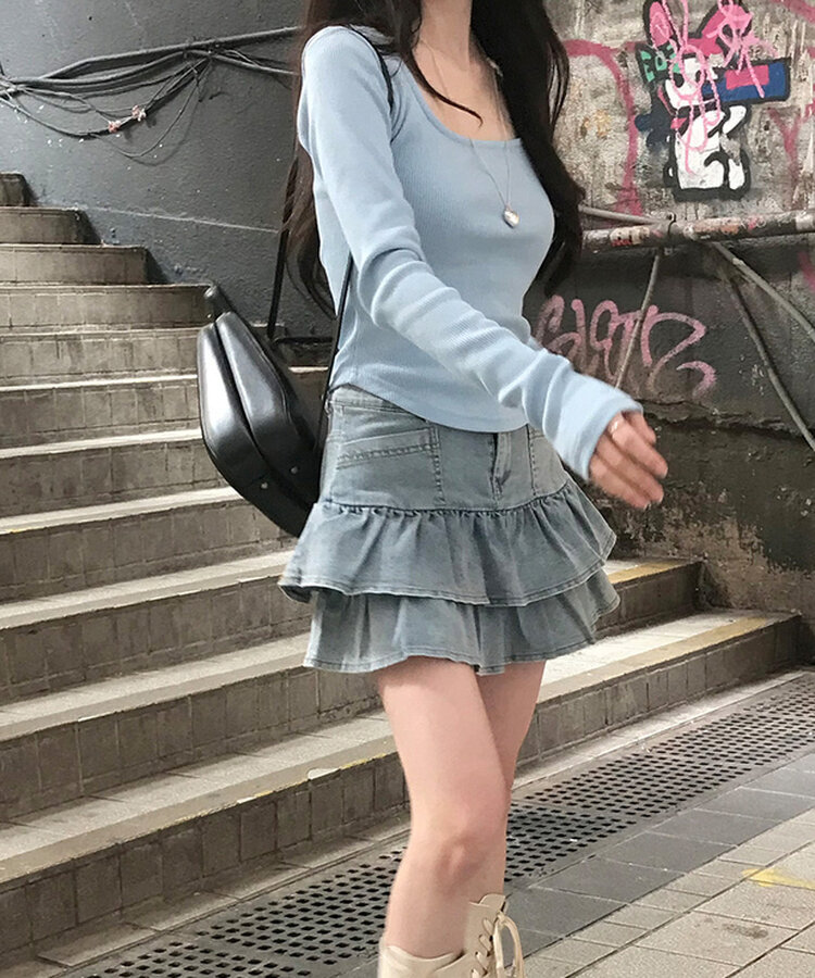 ベーシックリブスクエアスリムTシャツ BLUE