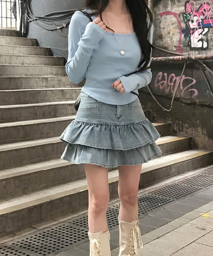 ベーシックリブスクエアスリムTシャツ BLUE