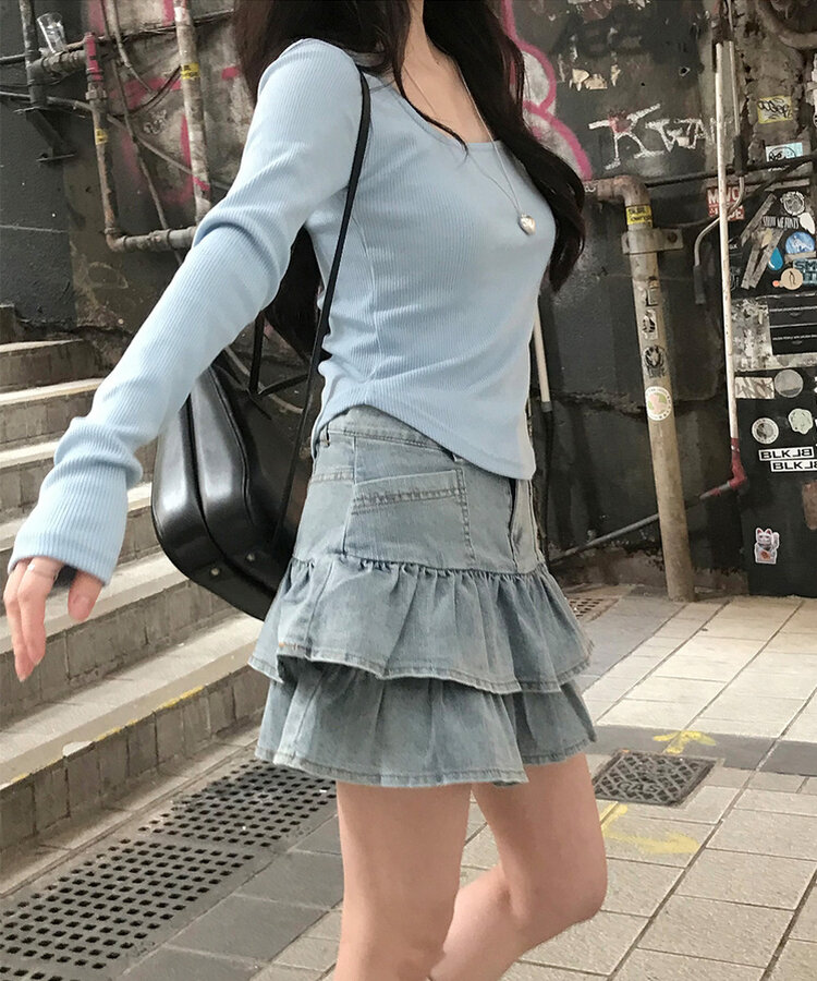 ベーシックリブスクエアスリムTシャツ BLUE