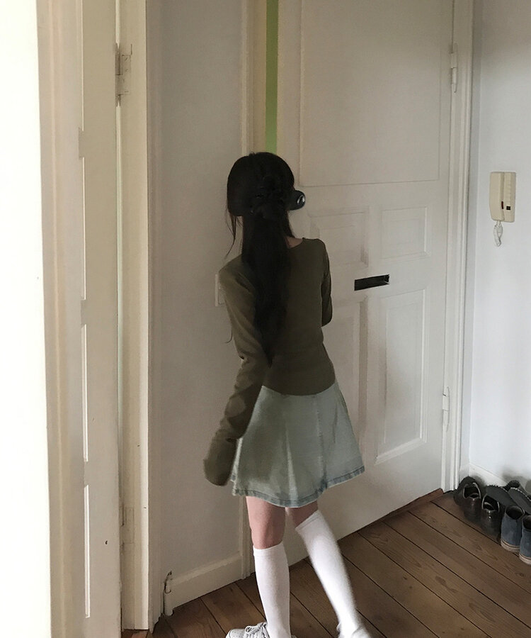 ベーシックリブスクエアスリムTシャツ KHAKI