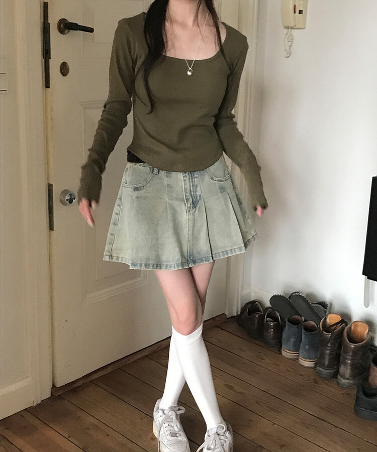 ベーシックリブスクエアスリムTシャツ KHAKI