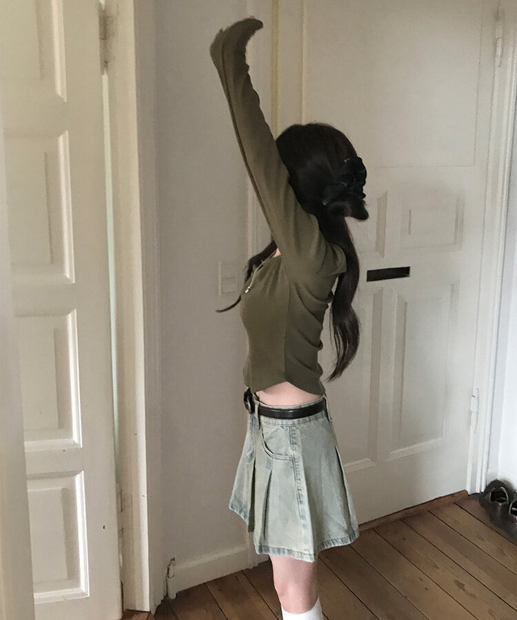 ベーシックリブスクエアスリムTシャツ KHAKI